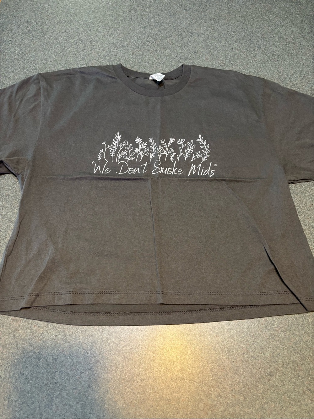 Graphic Crop Tee - Black "We Don't Smoke Mids"